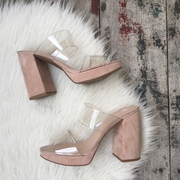 clear strap block heels